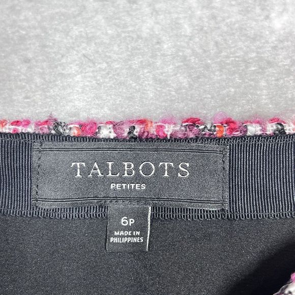 Talbots Skirt Size 6P Petites Pink Plaid Tweed Fray Fringe Hem Wool Blend Pencil - Picture 10 of 12